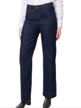 Chico's Trouser Wide Leg Jeans Dark Blue Wash 14R/2.5R Gold Accents